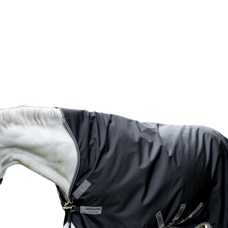 Horseware - Couverture d'extérieur Rambo Wug Turnout noir/ thunderstorm grey/ argent 400g | - Ohlala