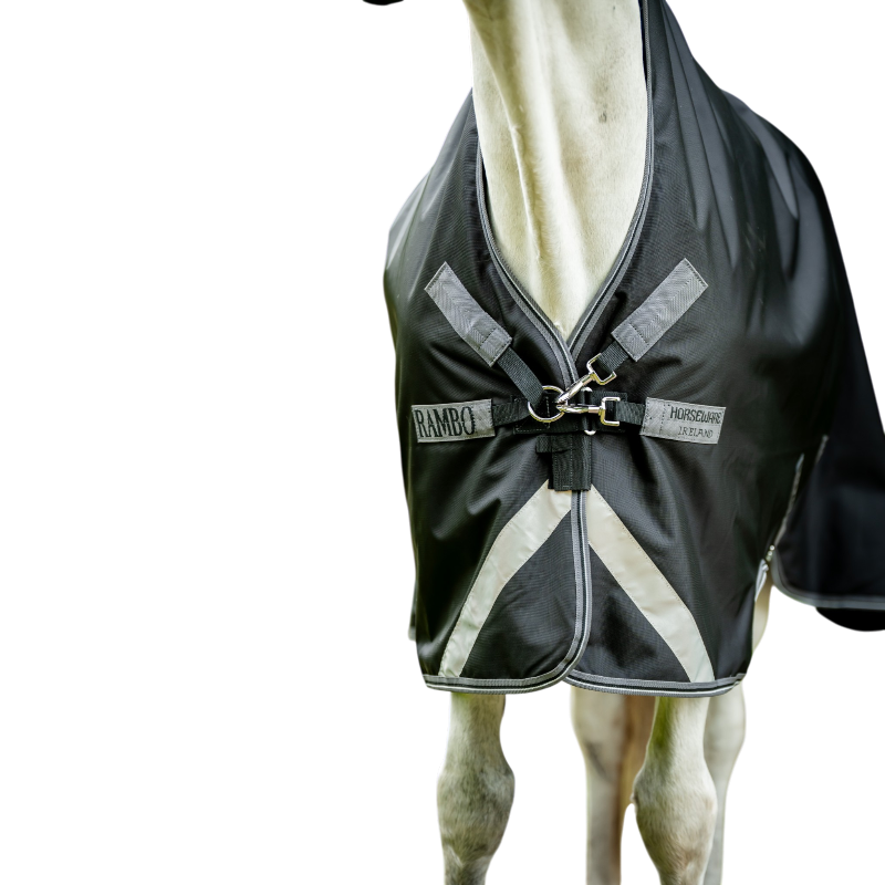 Horseware - Couverture d'extérieur Rambo Wug Turnout noir/ thunderstorm grey/ argent 400g | - Ohlala