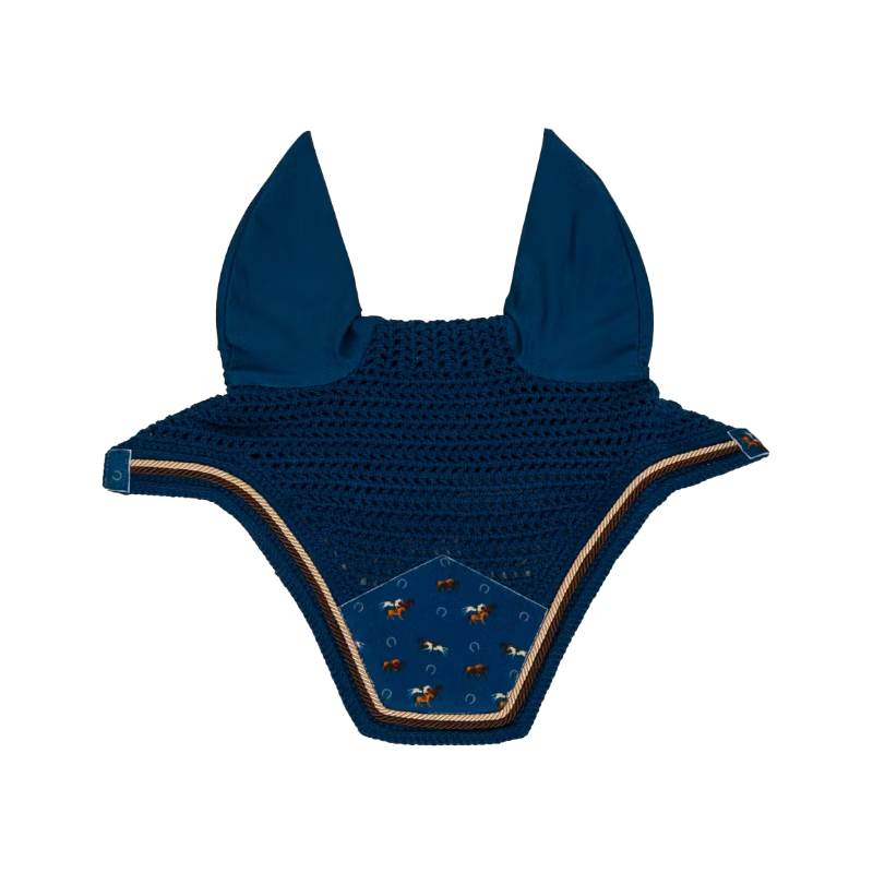 Kentucky Horsewear - Bonnet pour chevaux Wellington Velvet anti-mouches imprimé cheval marine