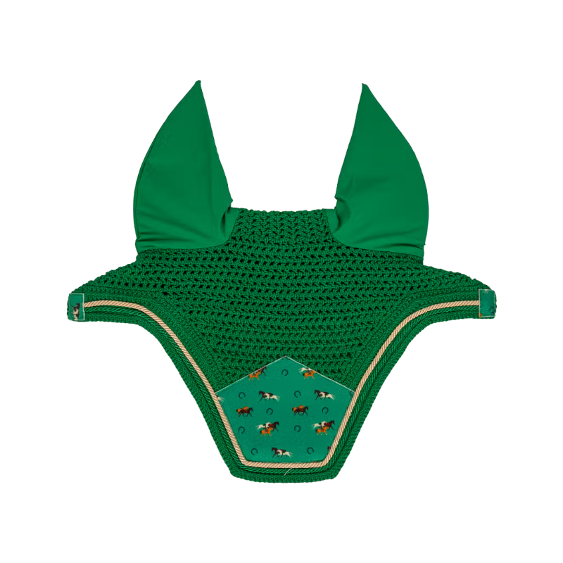 Kentucky Horsewear - Bonnet pour chevaux Wellington Velvet anti-mouches imprimé cheval vert