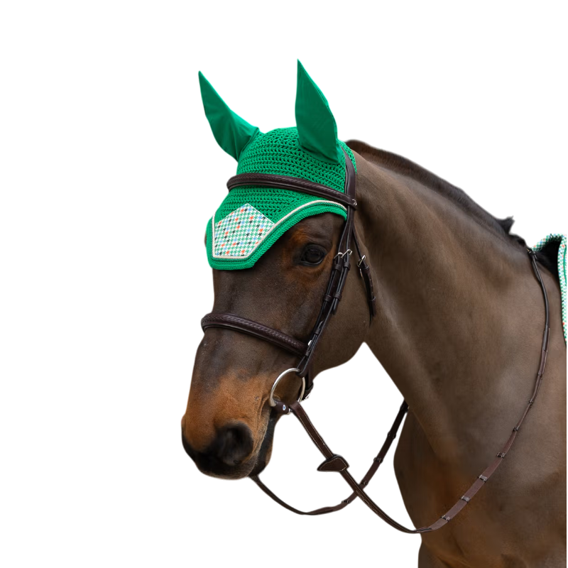 Kentucky Horsewear - Bonnet pour chevaux Wellington Velvet pied-de-poule light green/ colourful