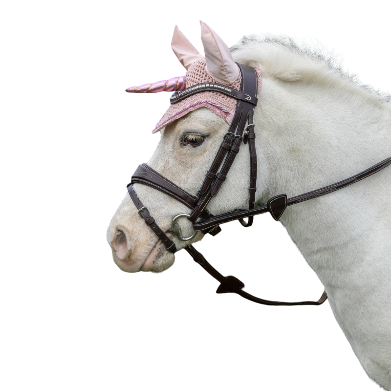 Kentucky Horsewear - Bonnet anti-mouches Wellington Licorne pailleté rose tendre