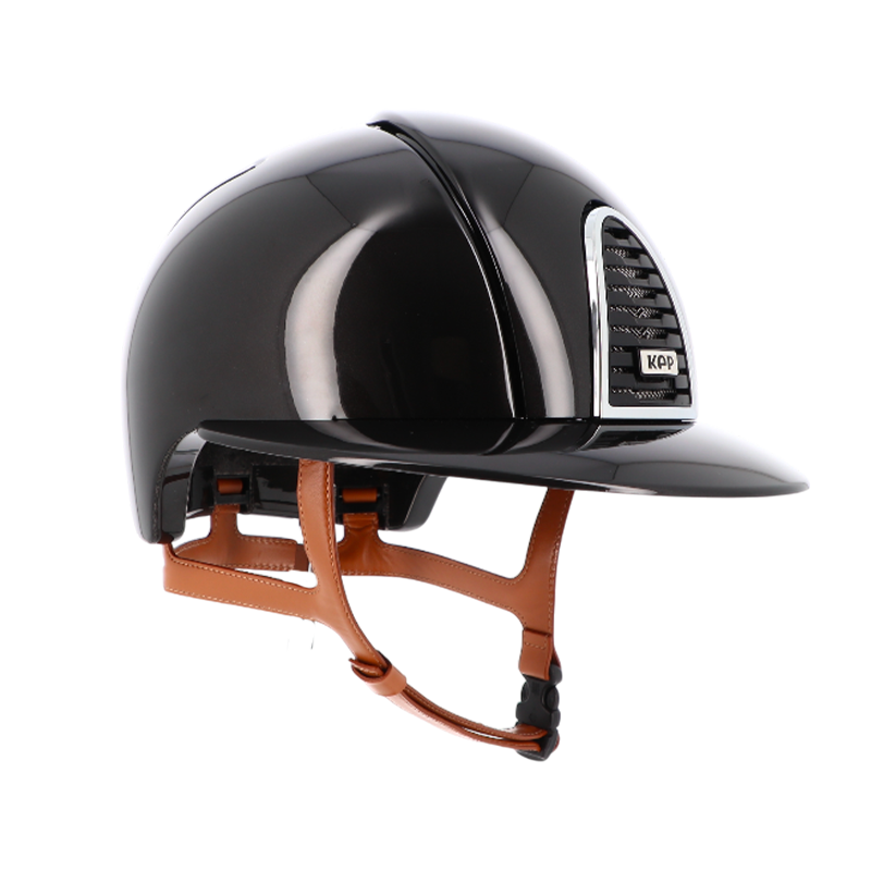 KEP - Casque d'équitation Cromo 2.0 New Shine noir visière polo jugulaire beige