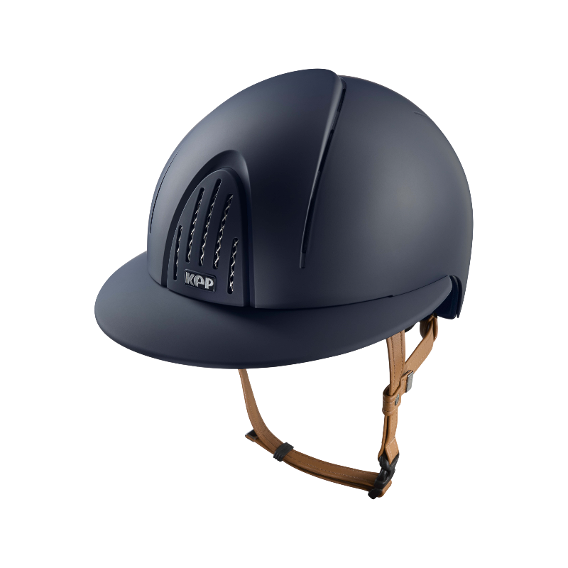 KEP - Casque d'équitation Smart Nova Textile blue visière polo jugulaire beige | - Ohlala