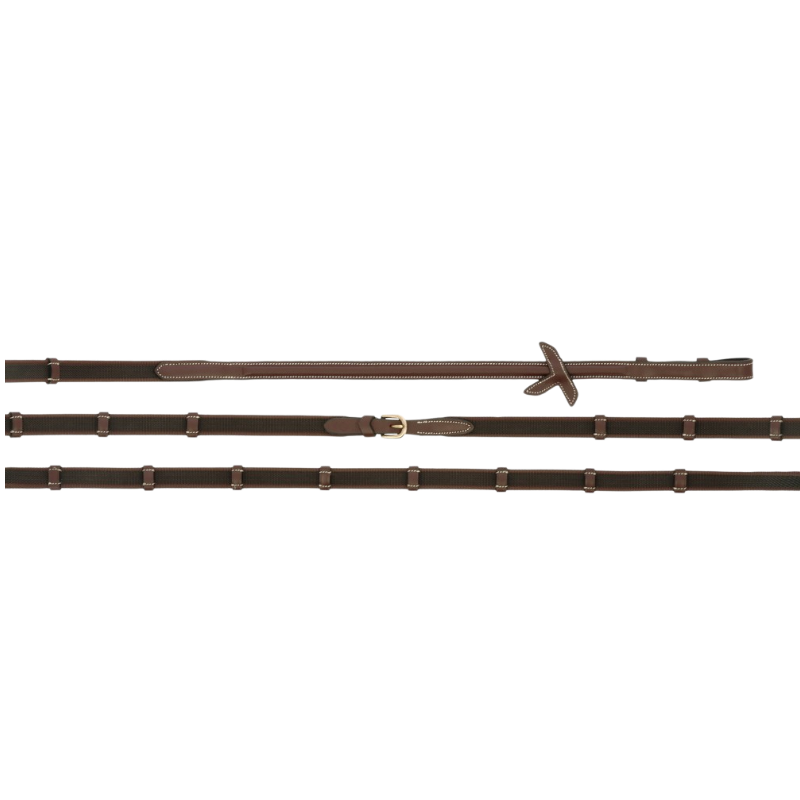 K By Equithème - Rênes en cuir et caoutchouc K-GRIP havane