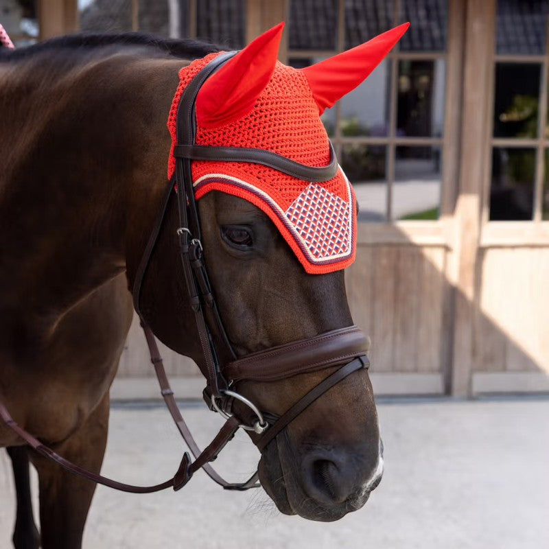 Kentucky Horsewear - Bonnet pour chevaux Wellington Velvet Printing check rouge