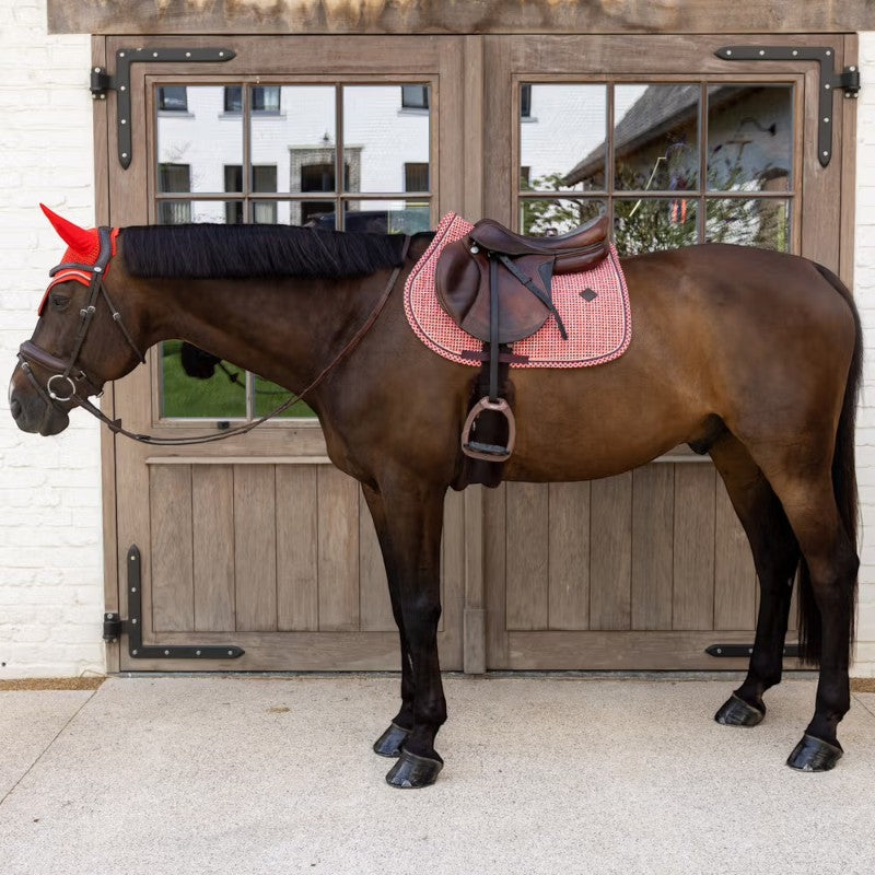 Kentucky Horsewear - Bonnet pour chevaux Wellington Velvet Printing check rouge