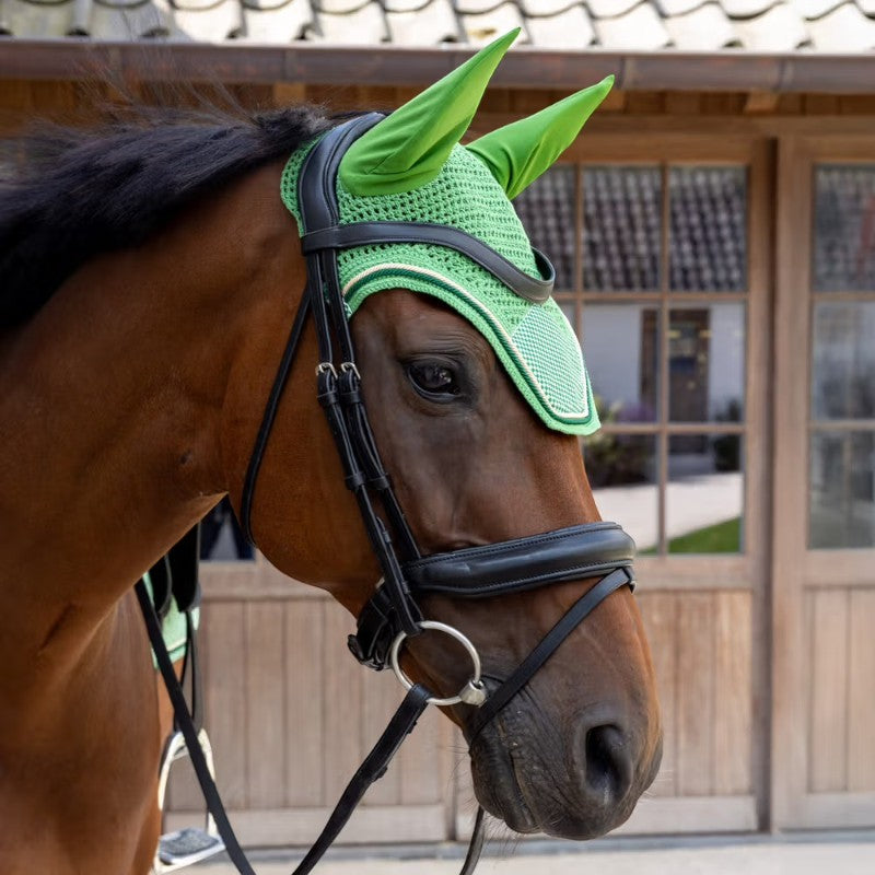 Kentucky Horsewear - Bonnet pour chevaux Wellington Velvet Printing chess vert
