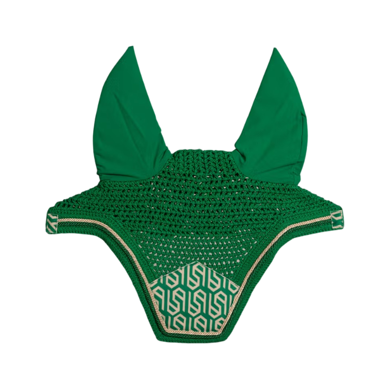 Kentucky Horsewear - Bonnet pour chevaux Wellington Velvet Printing maze cipher vert/ blanc