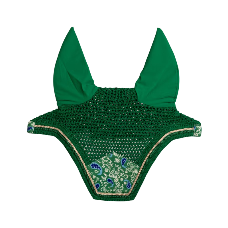 Kentucky Horsewear - Bonnet pour chevaux Wellington Velvet Printing paisley garden vert/ marine