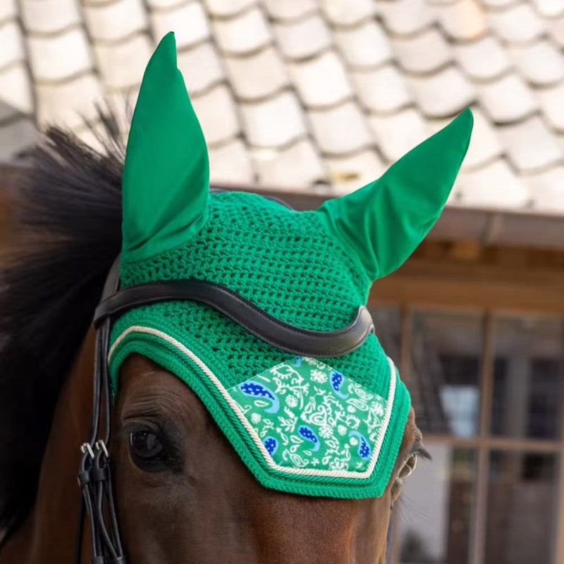 Kentucky Horsewear - Bonnet pour chevaux Wellington Velvet Printing paisley garden vert/ marine
