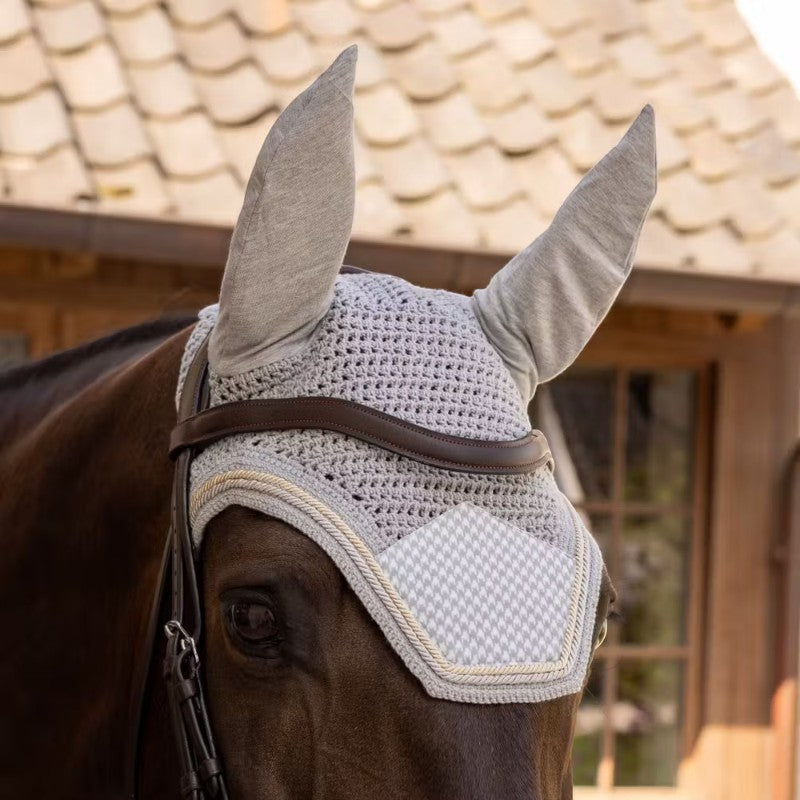 Kentucky Horsewear - Bonnet pour chevaux Wellington Velvet Printing pied de poule gris/ blanc
