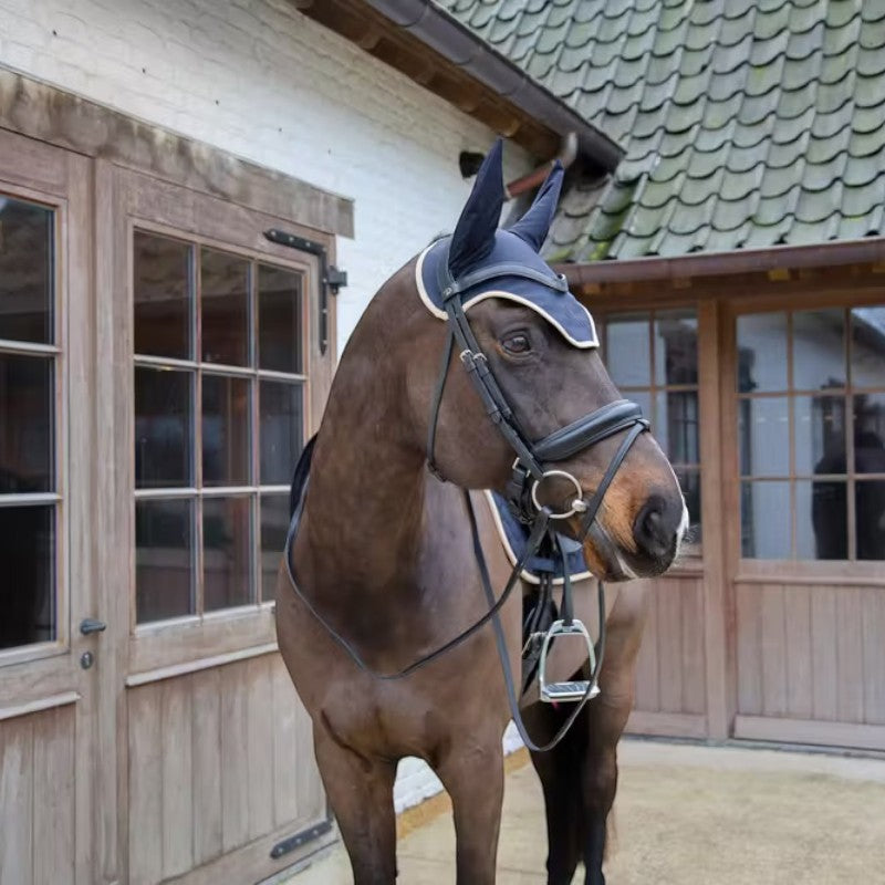 Kentucky Horsewear - Bonnet pour chevaux anti-bruits softshell marine/ beige