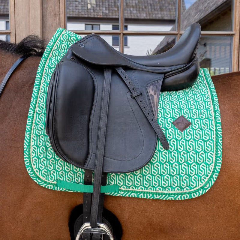 Kentucky Horsewear - Tapis de dressage Velvet Printing maze cipher vert/ blanc