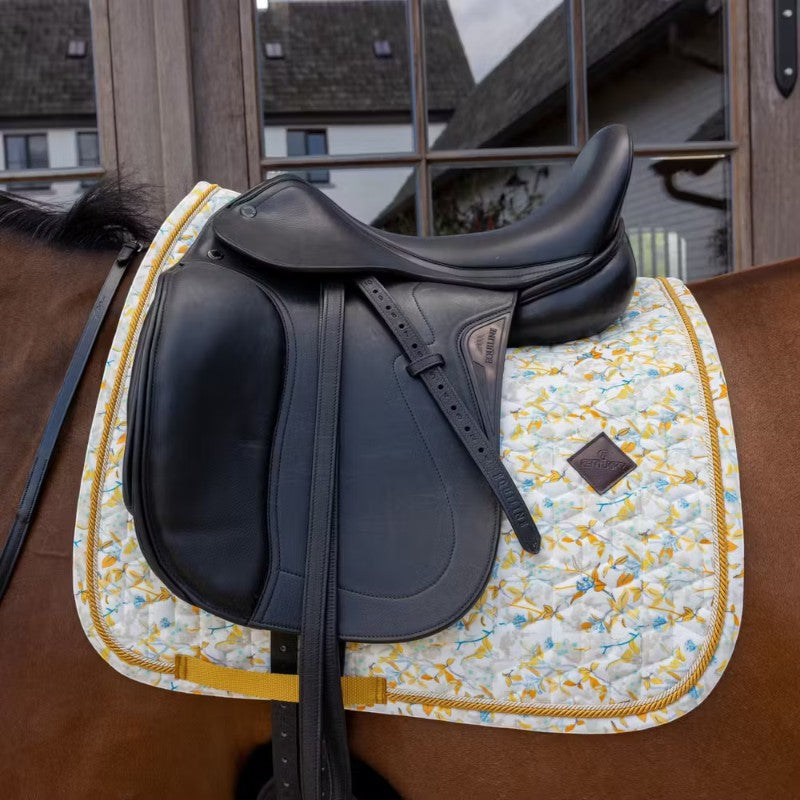 Kentucky Horsewear - Tapis de dressage Velvet Printing spring leaves whispers marron/ blanc