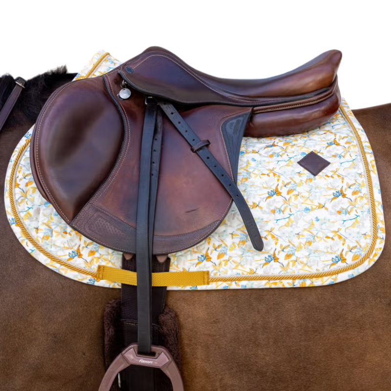 Kentucky Horsewear - Tapis de selle Velvet Printing spring leaves whispers marron/ blanc