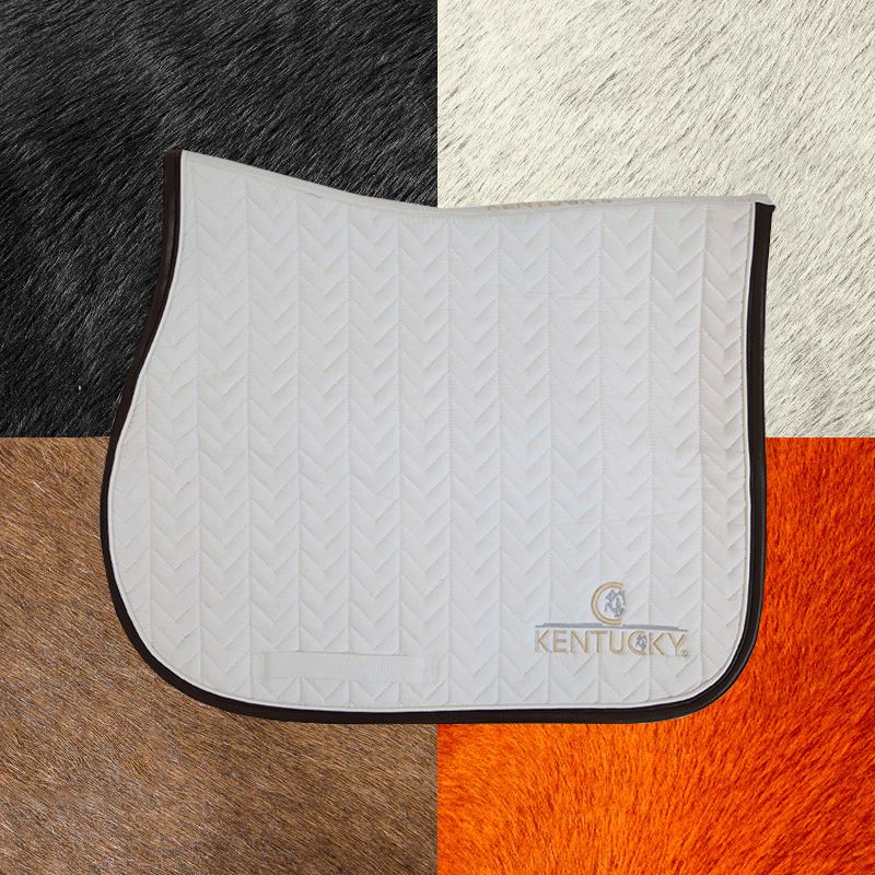 Kentucky Horsewear - Tapis de selle Fishbone blanc cuir | - Ohlala