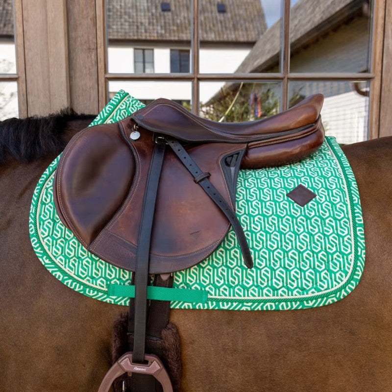 Kentucky Horsewear - Tapis de selle Velvet Printing maze cipher vert/ blanc