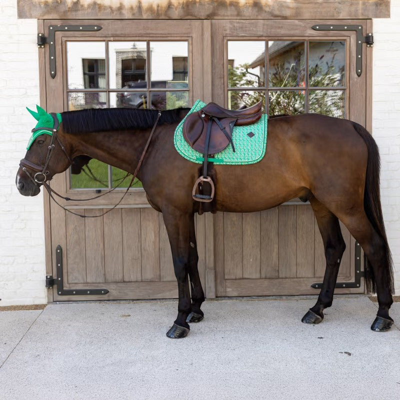 Kentucky Horsewear - Tapis de selle Velvet Printing maze cipher vert/ blanc