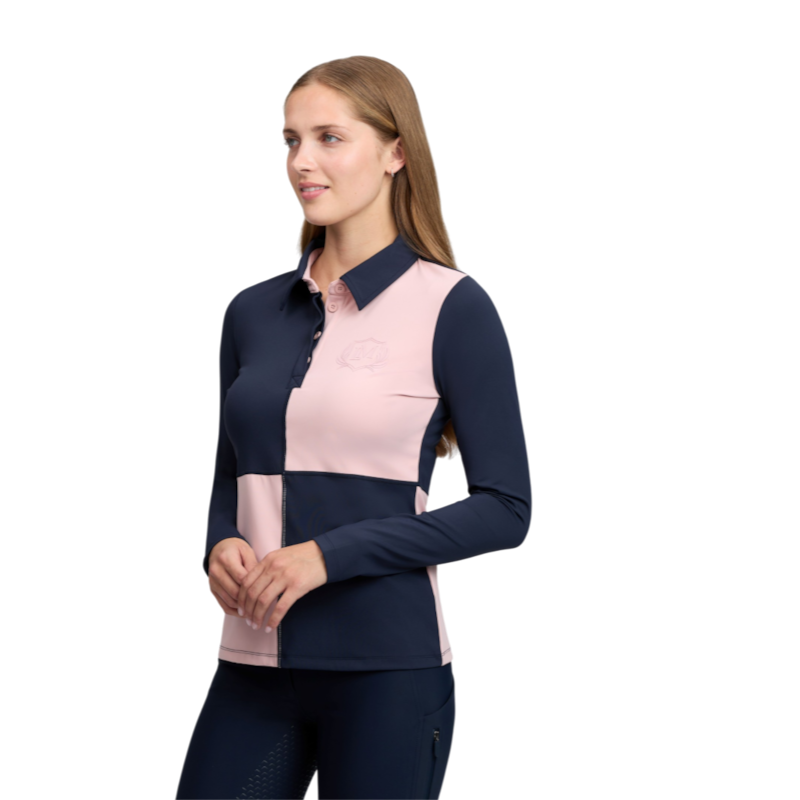 LeMieux - Polo technique manches longues femme Harlequin Rugby marine/ petal