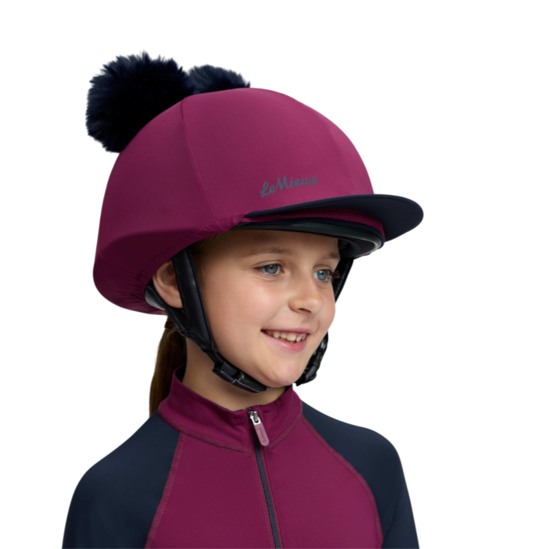 LeMieux - Toque de casque enfant Mini doubles pompons blackberry