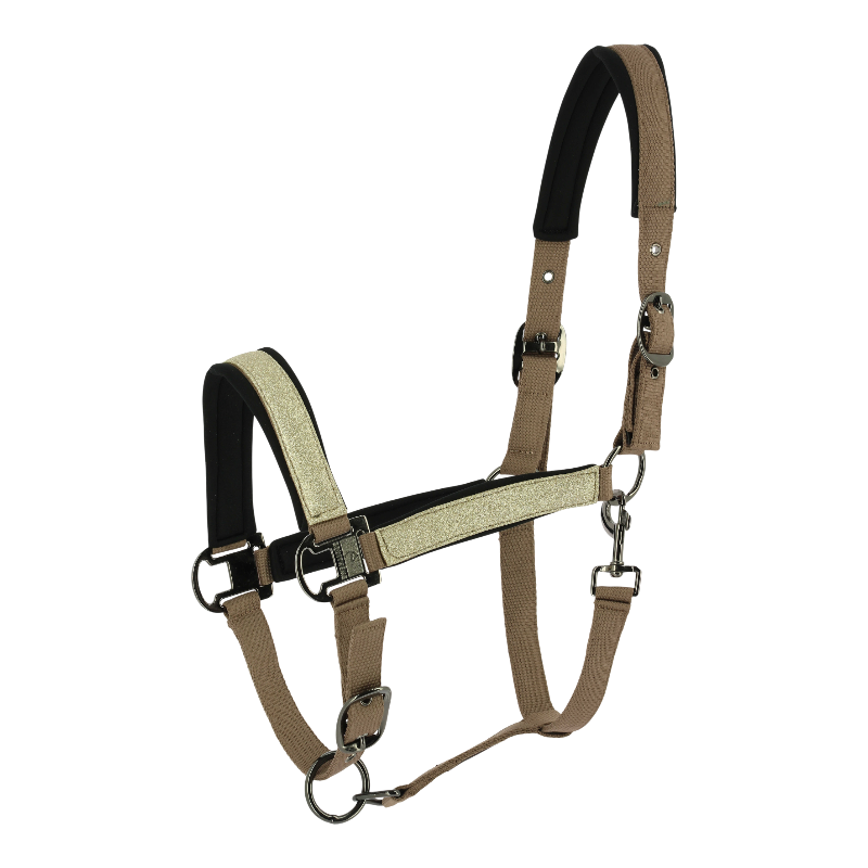 Equithème - Licol en nylon Glowy beige/ doré