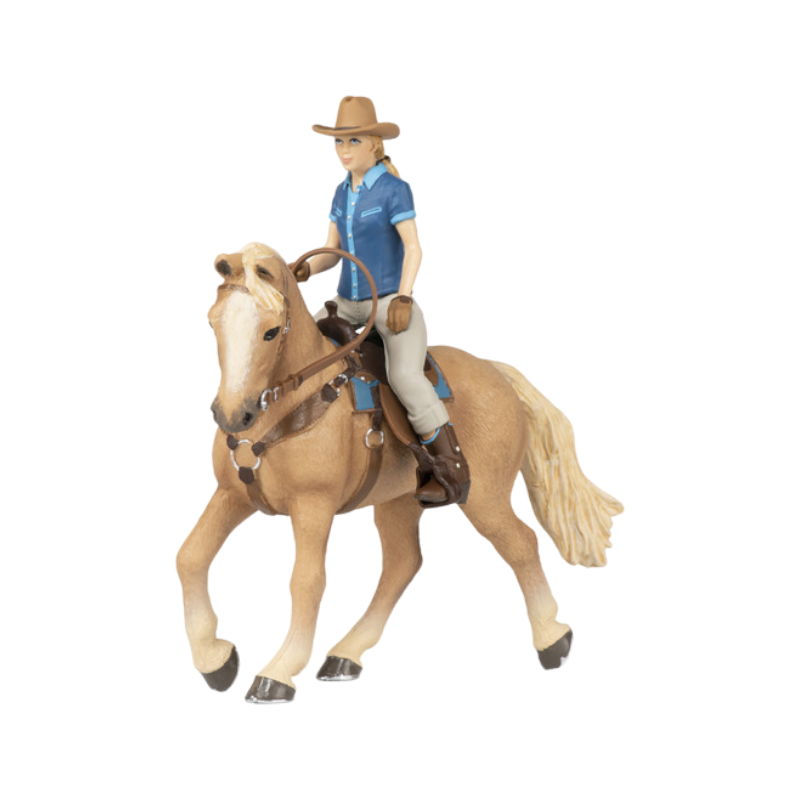 Papo - Cheval western et sa cavalière beige | - Ohlala