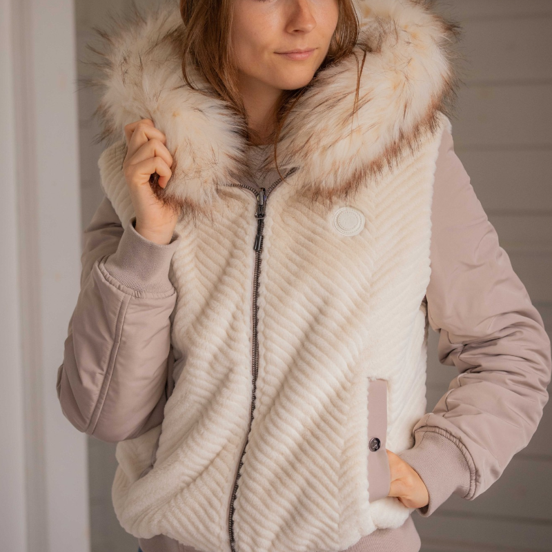 Pénélope - Blouson manches longues réversible femme Lyon taupe/ écru