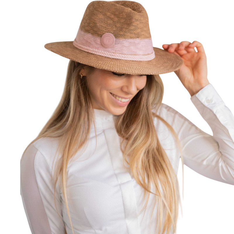 Pénélope - Damesstrohoed Raffia beige/roze