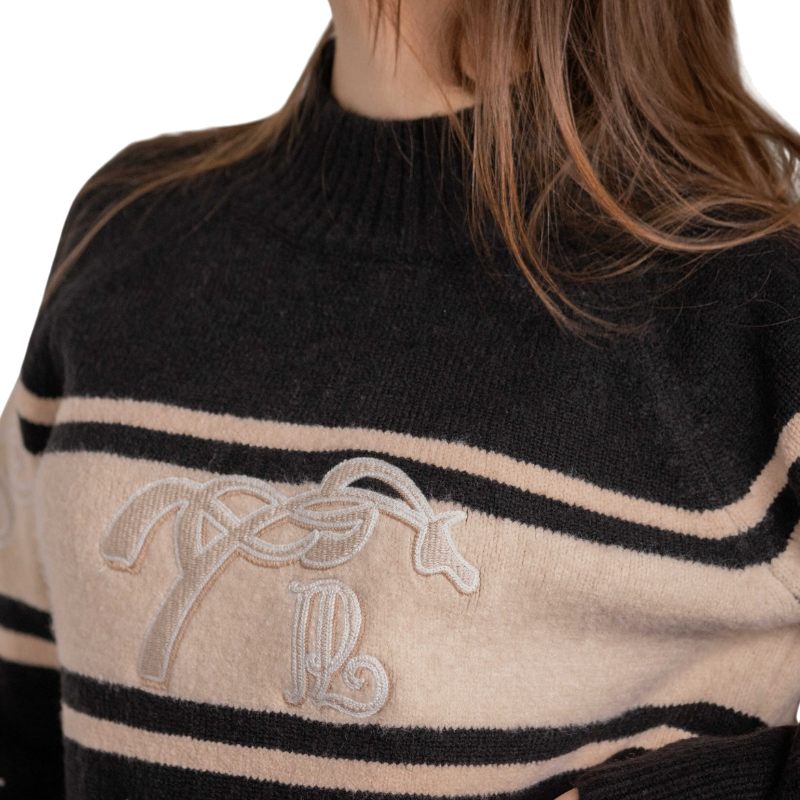 Pénélope - Pull manches longues col montant femme Noris noir / camel