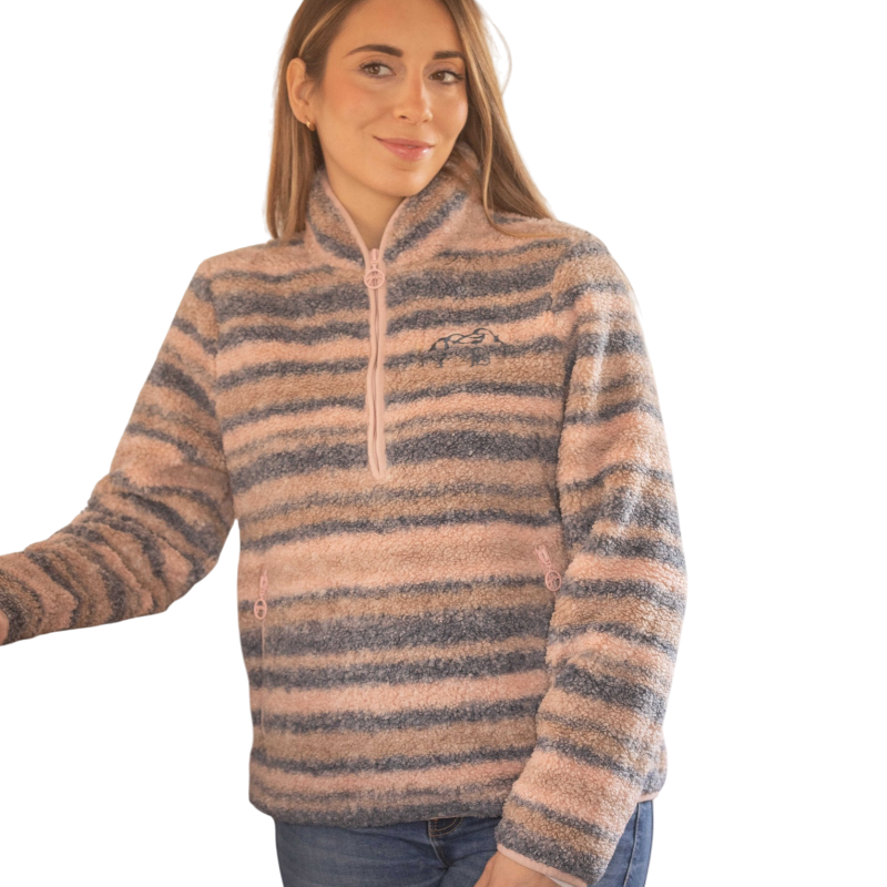 Pénélope - Veste manches longues polaire femme Opaline rose / gris