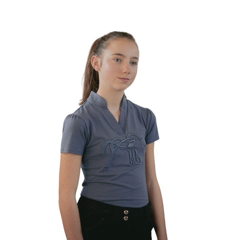 Pénélope Store - Polo manches courtes junior Iliana bleu gris | - Ohlala