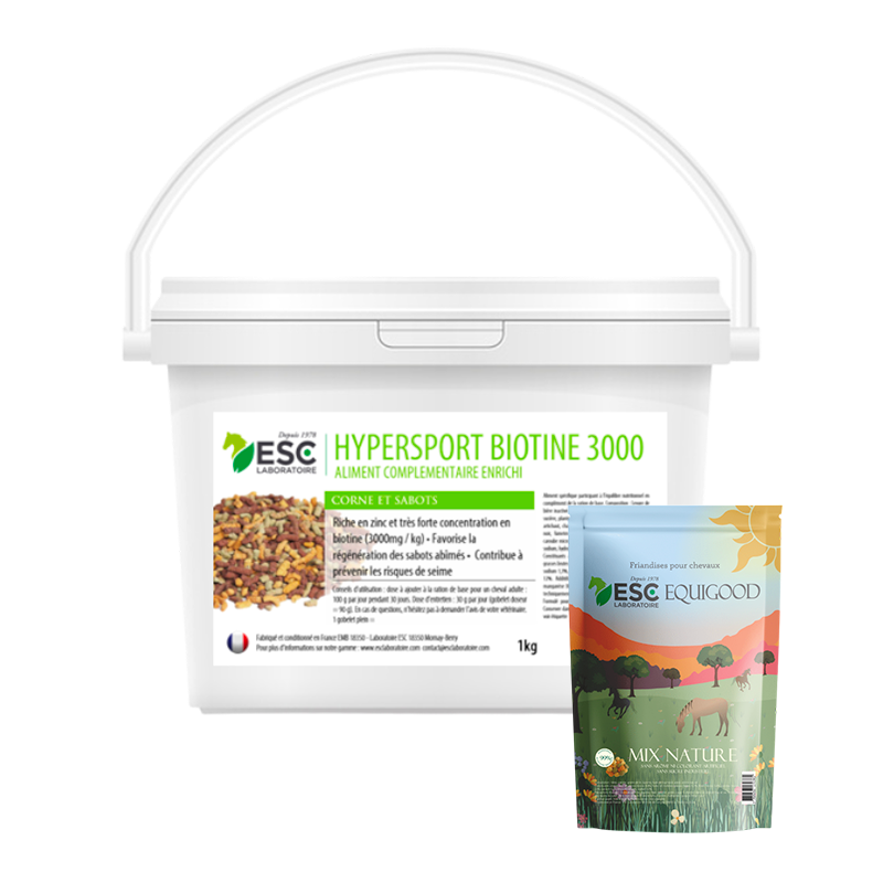 ESC Laboratoire - Pack complément alimentaire Hypersport Biotine + friandises Equigood Mix