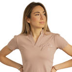 Pénélope - Dames kortmouw polo Josie beige/roze | - Ohlala