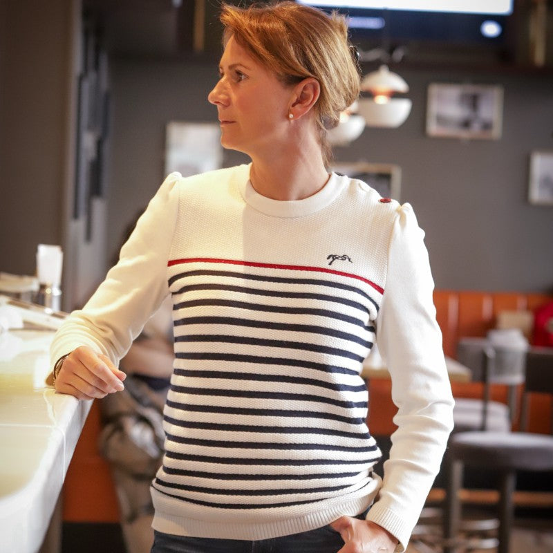 Pénélope - Pull manches longues femme Maelle écru / marine / rouge