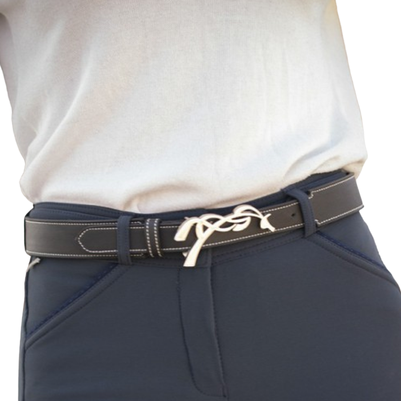 Pénélope - Ceinture femme Signature cuir perforé noir/ argent