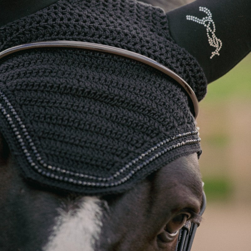 Pénélope - Bonnet pour chevaux anti-bruit Strass noir