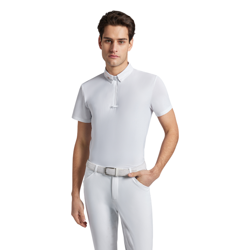 RG Italy - Polo de concours manches courtes homme Competition Zip blanc | - Ohlala