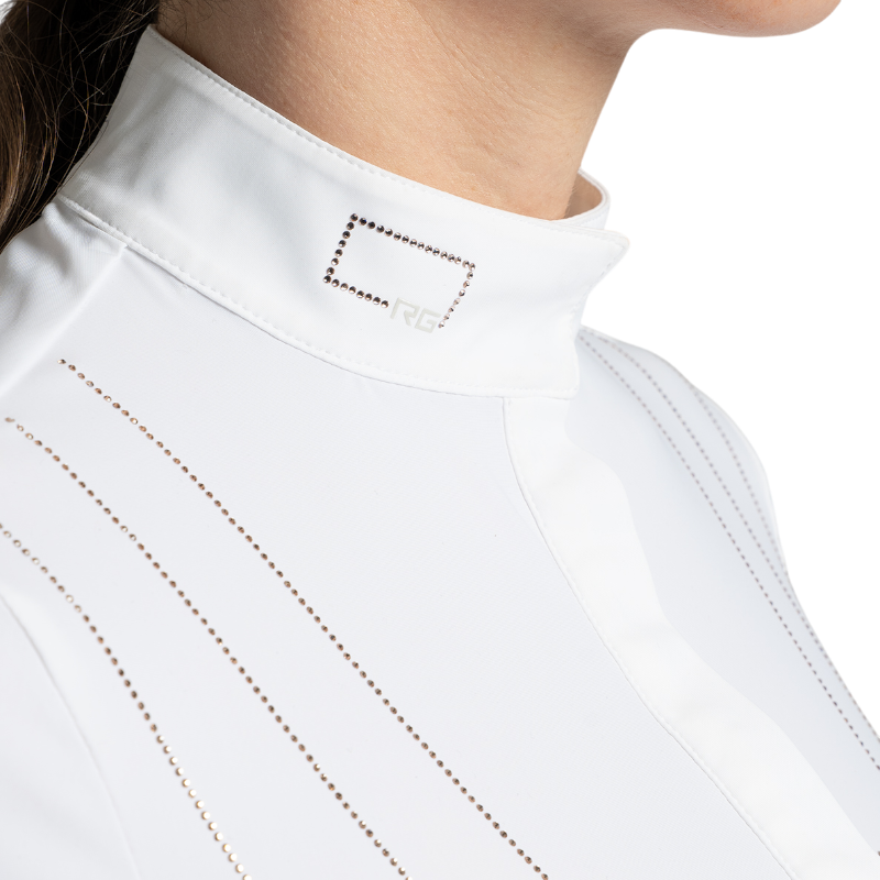 RG Italy - Polo de concours manches longues femme Strass Button blanc