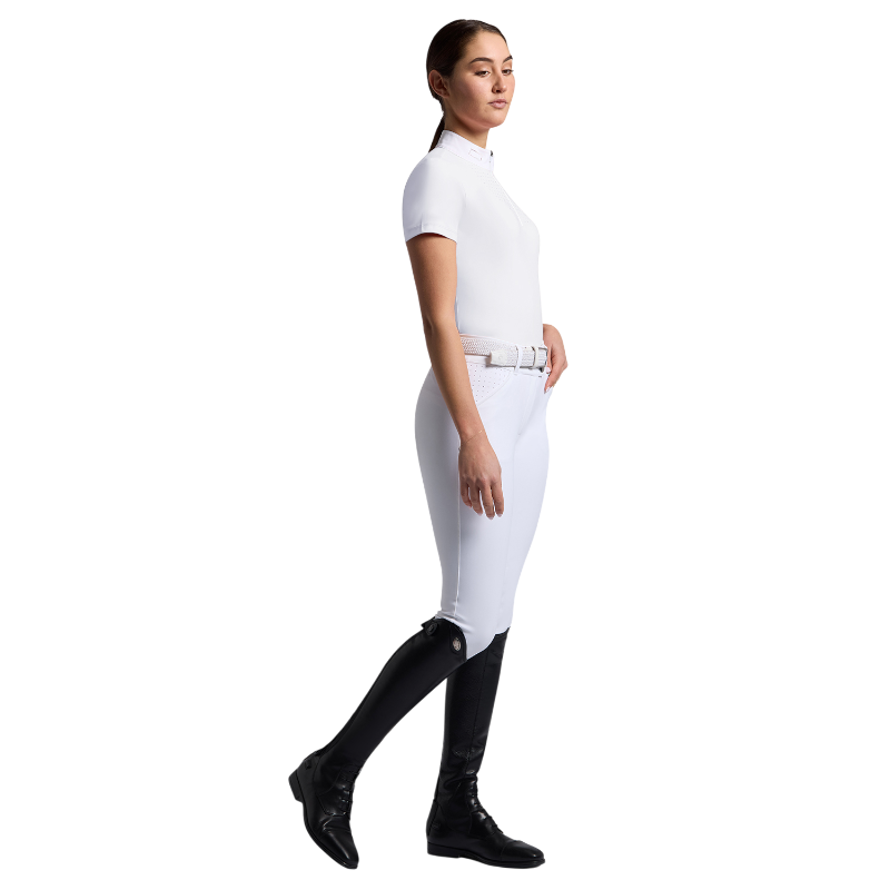 RG Italy - Polo manches courtes femme Strass Zip blanc