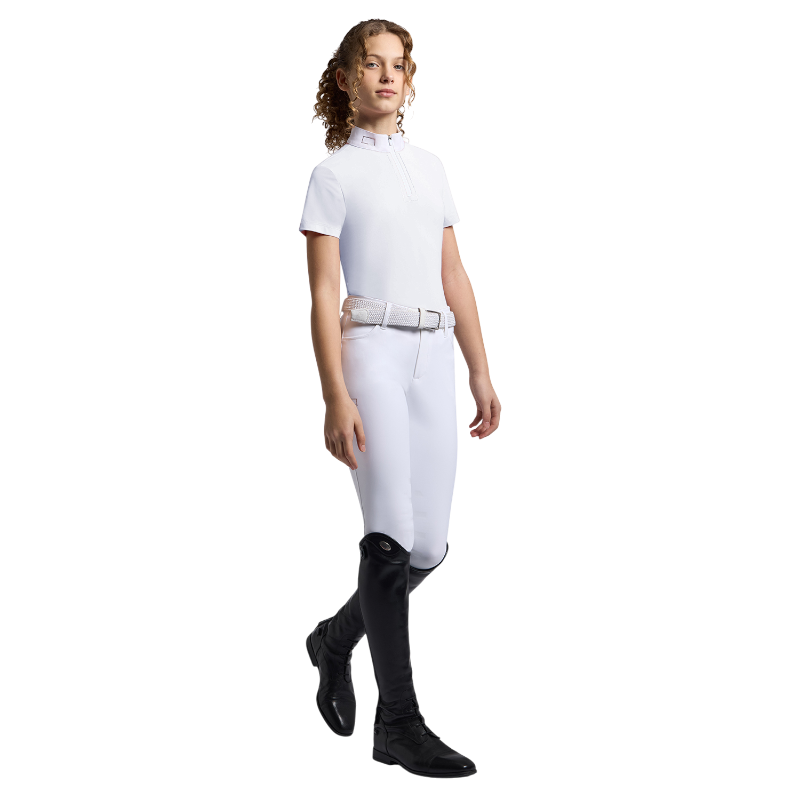 RG Italy - Polo manches courtes fille Strass Zip blanc