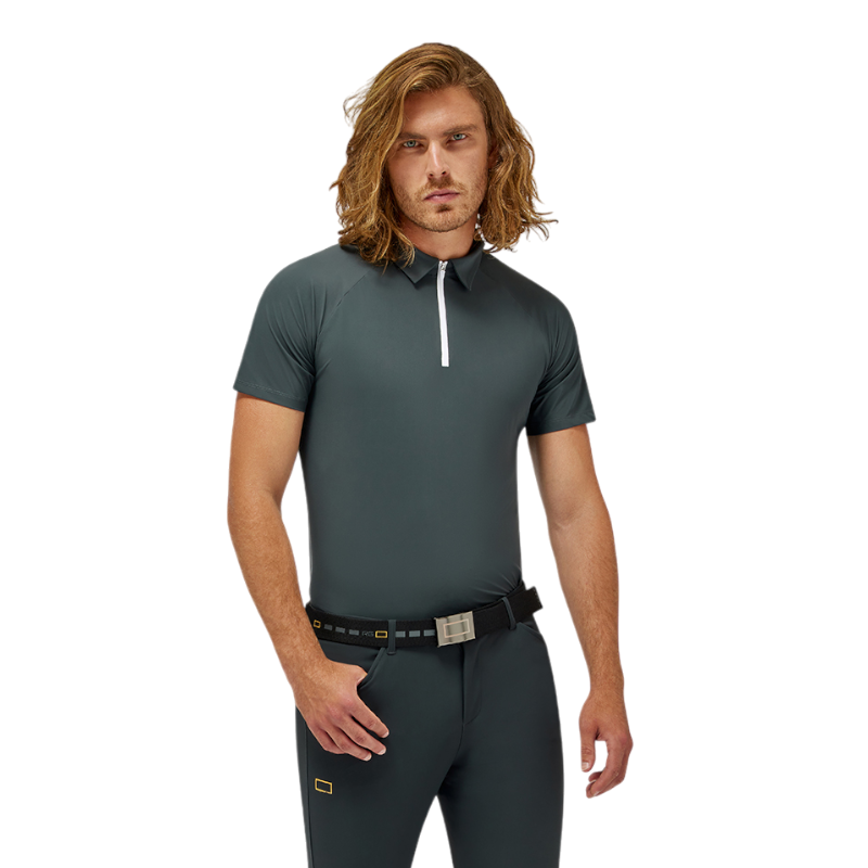RG Italy - Polo technique manches courtes homme Training Zip gris anthracite | - Ohlala