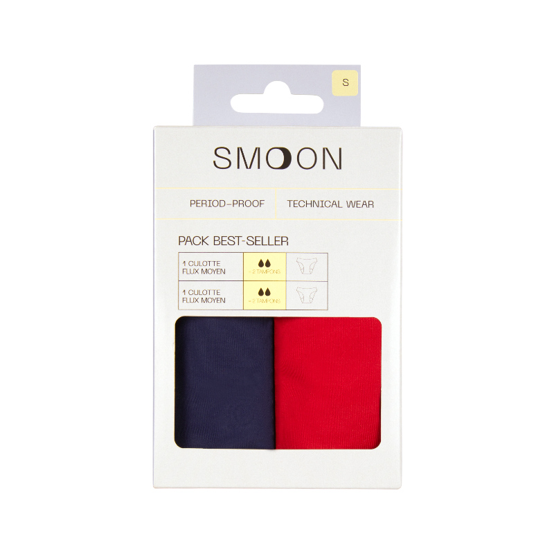 Smoon - Pack culottes menstruelles flux moyen bleu et rouge x2
