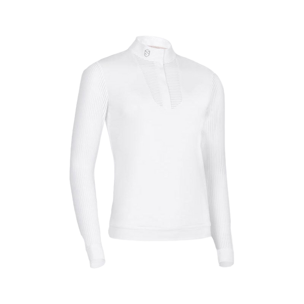 Chemise équestre blanche : haut d'équitation à manches longues avec demi-fermeture éclair - France