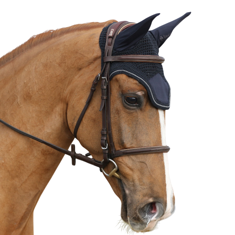 Bucas - Bonnet pour chevaux Fly soundless noir/ gris