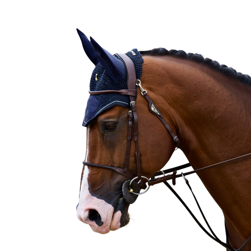 Bucas - Bonnet pour chevaux Show-line marine/ gris