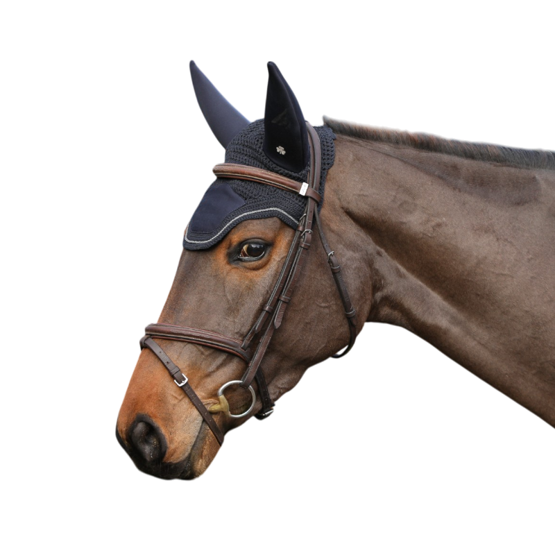 Bucas - Bonnet pour chevaux Fly soundless noir/ gris