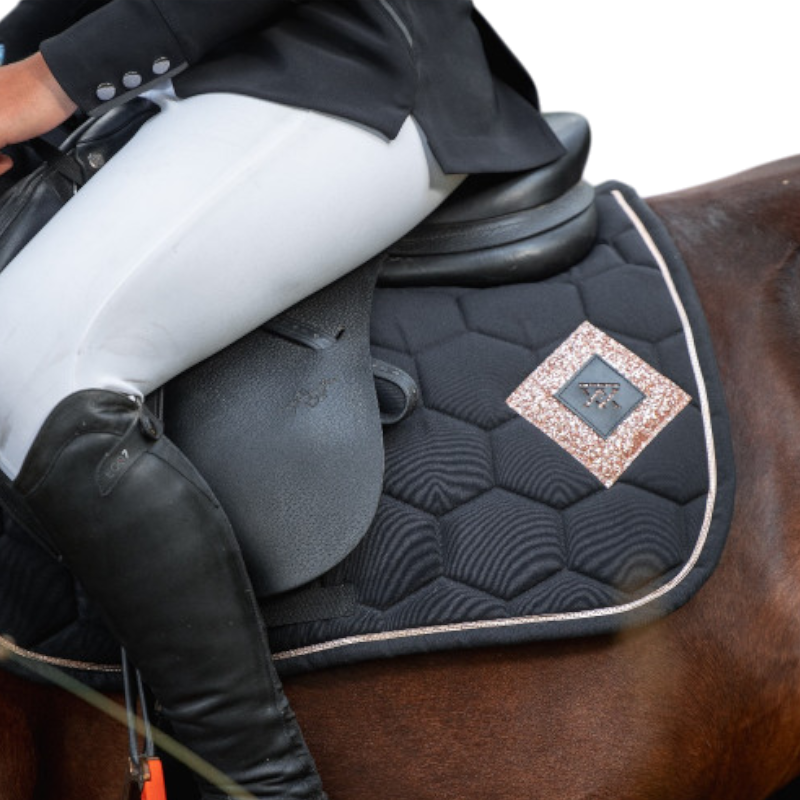 Oxxer - Tapis de selle Diamant noir/ rose gold paillettes rose gold