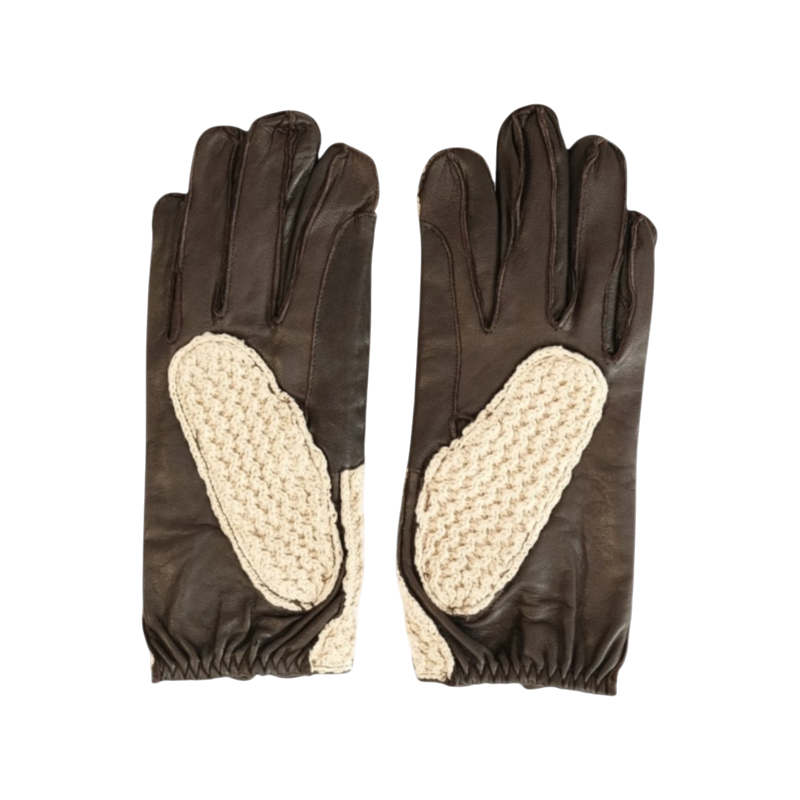 TdeT - Gants d’équitation crochet et cuir marron foncé