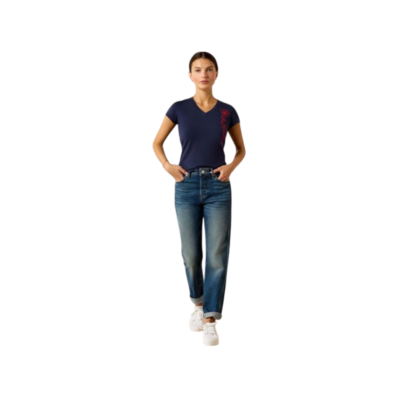 T-shirt femme Vertical Logo navyt & red
